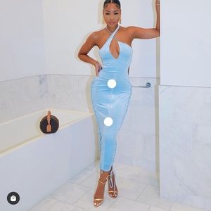 Ice blue velvet midi dress
